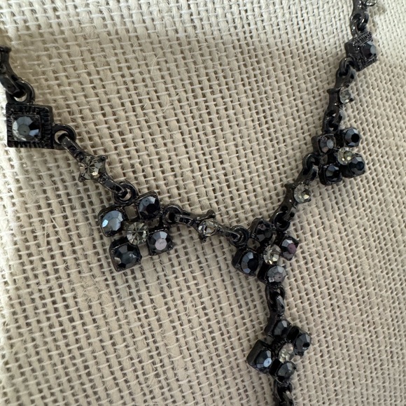 Black and Clear Rhinestone Necklace with Black Chain. (D-Y) - Picture 2 of 6